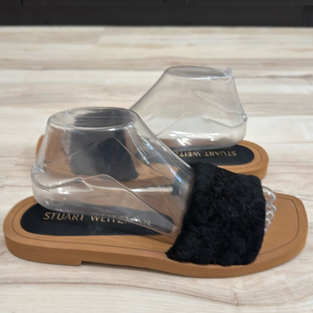 Stuart Weitzman Cammy Shearling Slide Sandals Black EU 39.5 - Picture 2 of 8